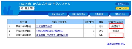 申請・申込の一覧画面